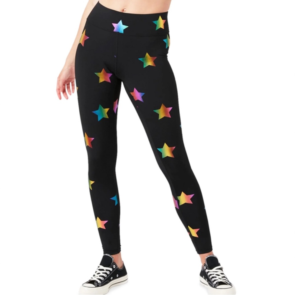 TEREZ 🌈 Rainbow Foil Star Leggings Performance Fabric Compression Size Small
